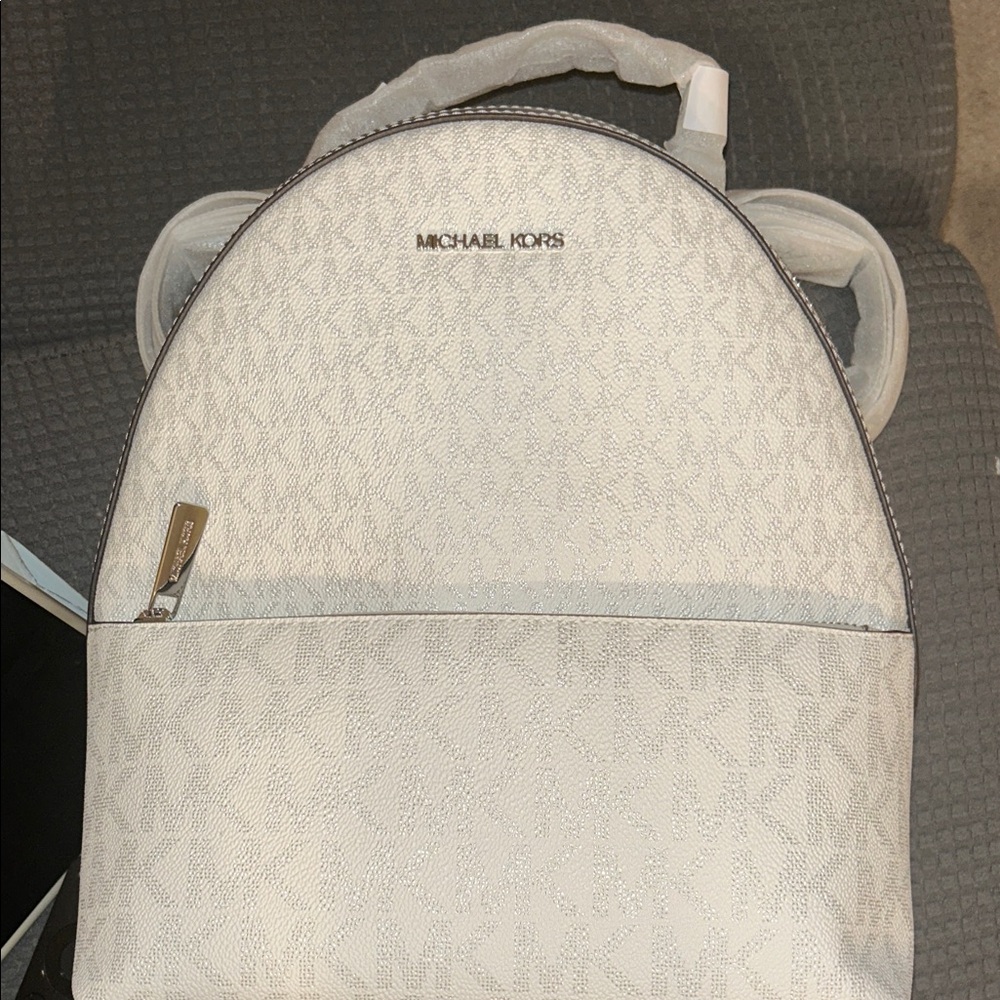 Michael Kors Silver and White Backpack